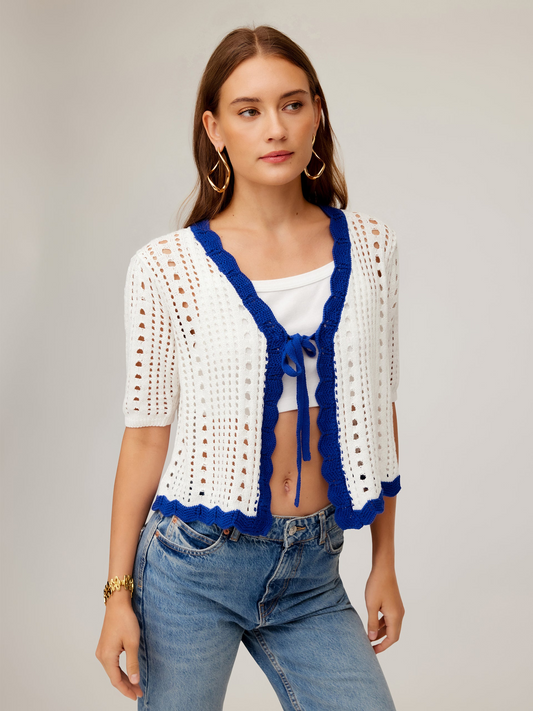 BETSY POINTELLE JACQUARD CROCHET TOP - OFF WHITE