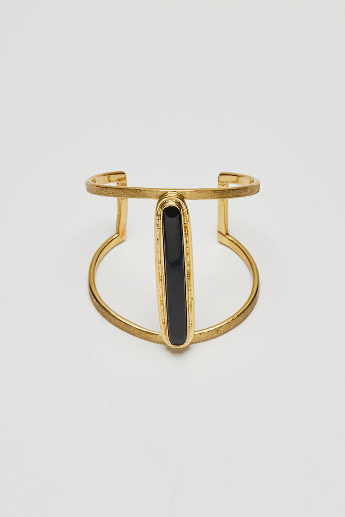 EFE LONG BLACK AGATE BRASS CUFF