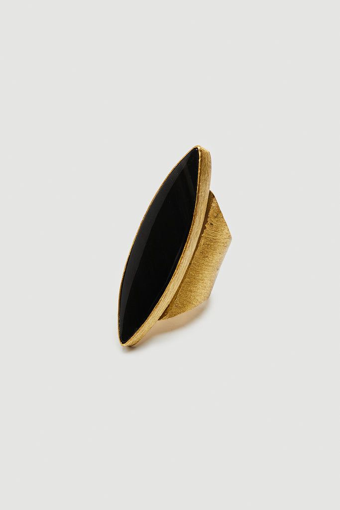 JAMILA BLACK AGATE BRUSHED BRASS RING