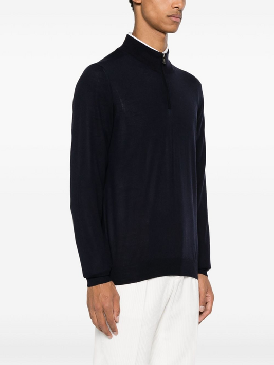 FAVONIO ROYAL BLUE VIRGIN WOOL HALF ZIP SWEATER