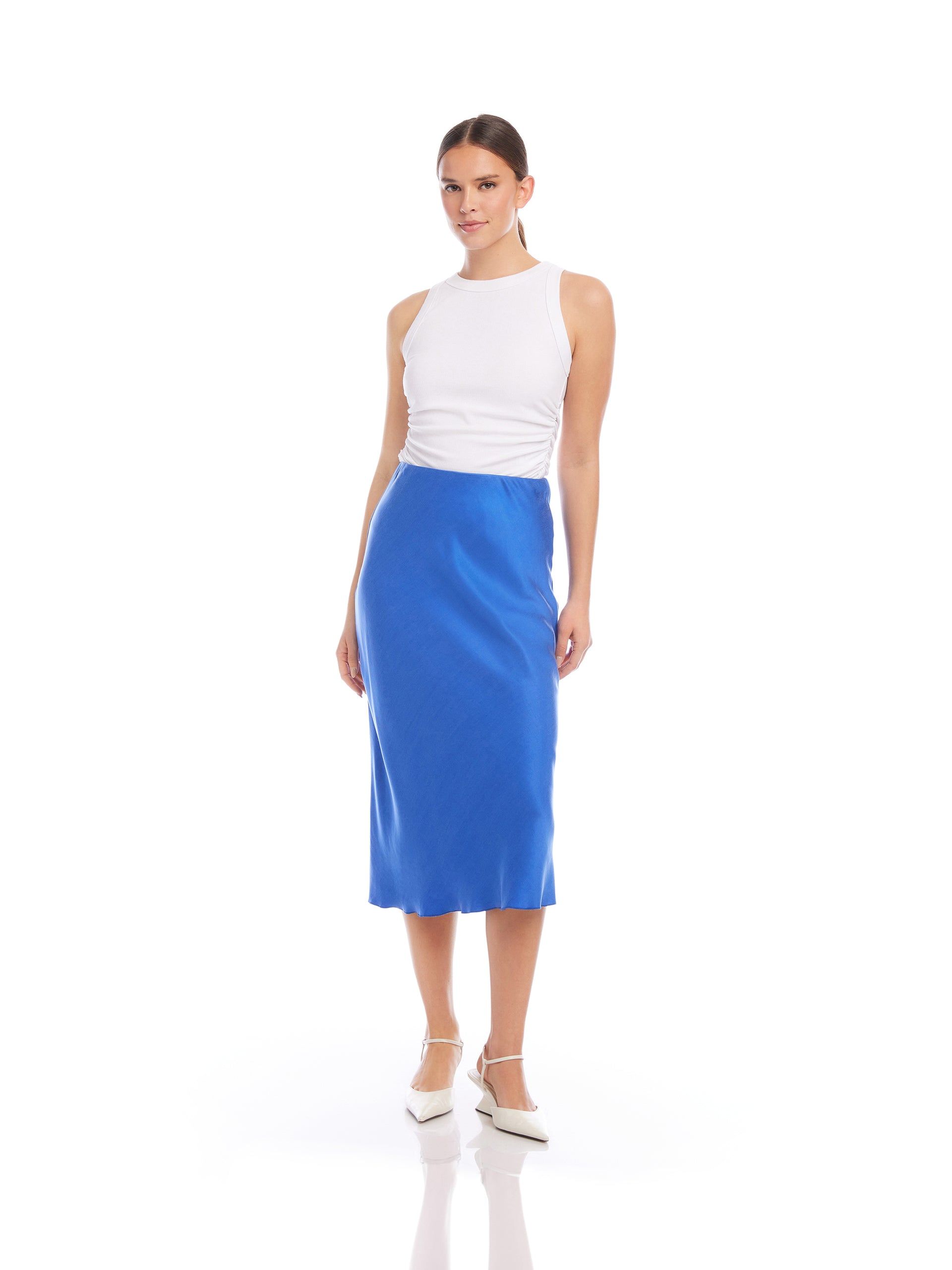 MIA CUPRO BIAS MIDI SKIRT - COBALT