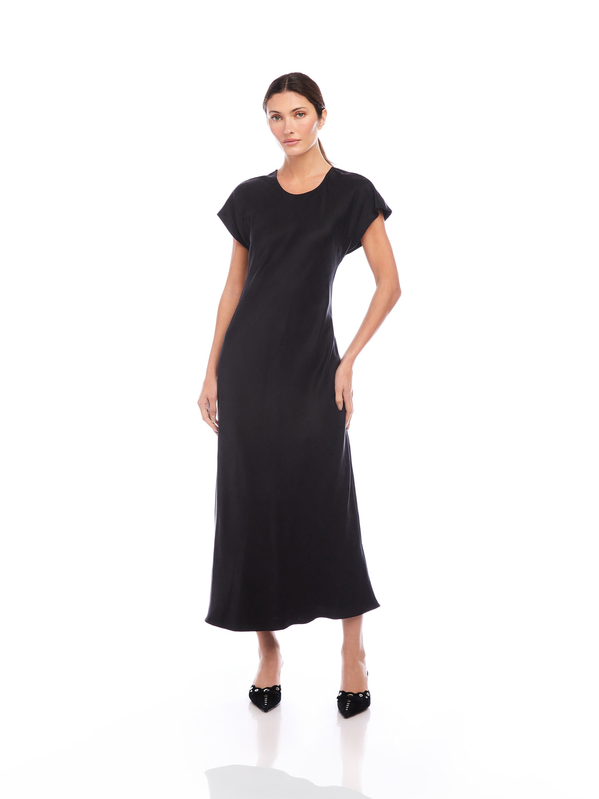 EMMELINE CUPRO WOVEN BIAS DRESS - BLACK