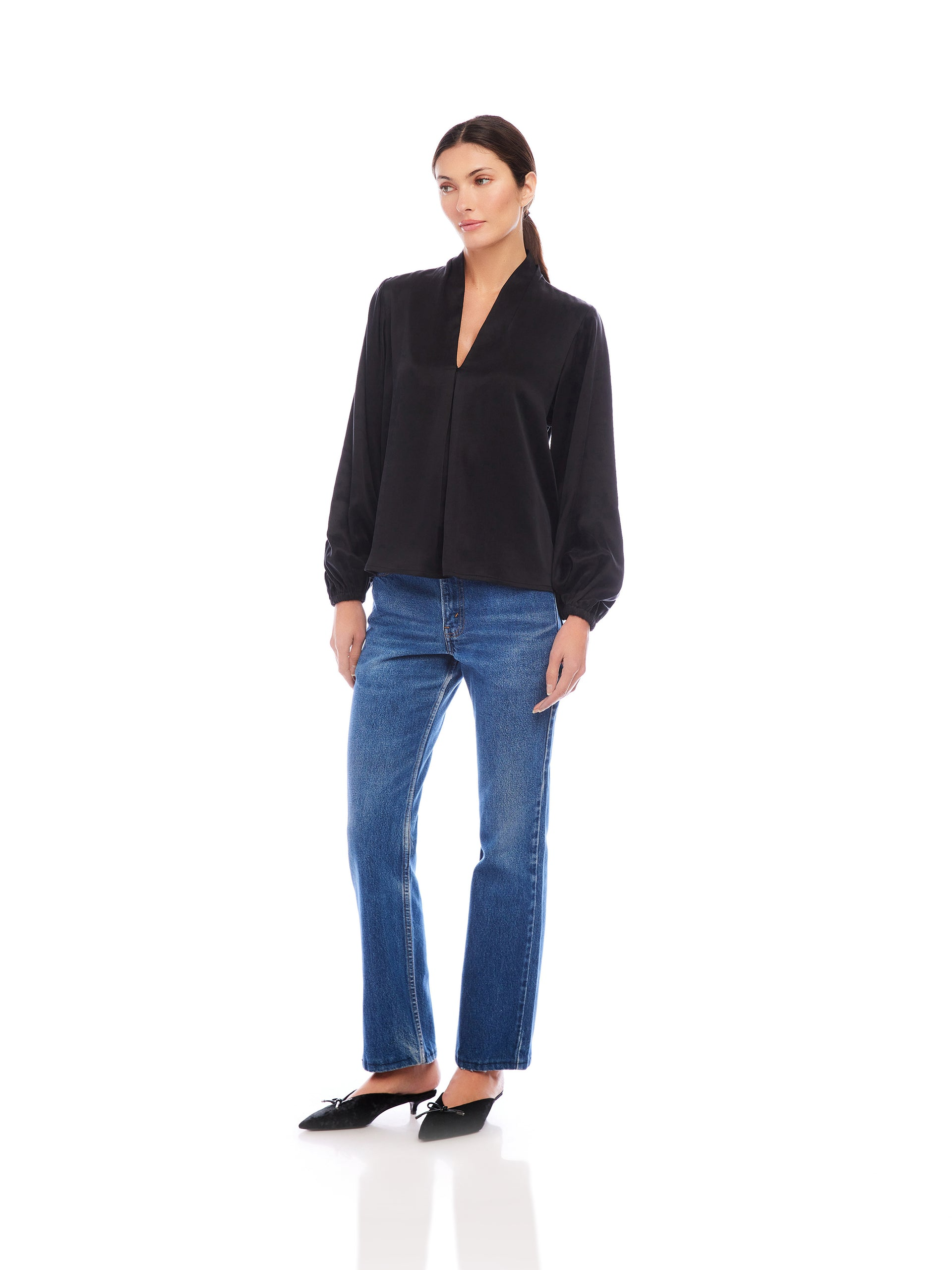 KIERA CUPRO WOVEN BLOUSON SLEEVE TOP - BLACK