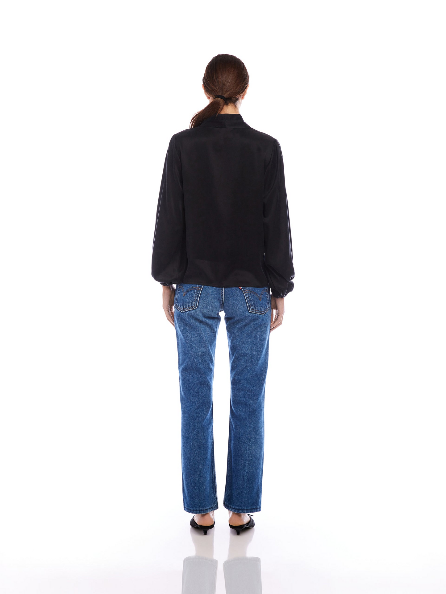 KIERA CUPRO WOVEN BLOUSON SLEEVE TOP - BLACK