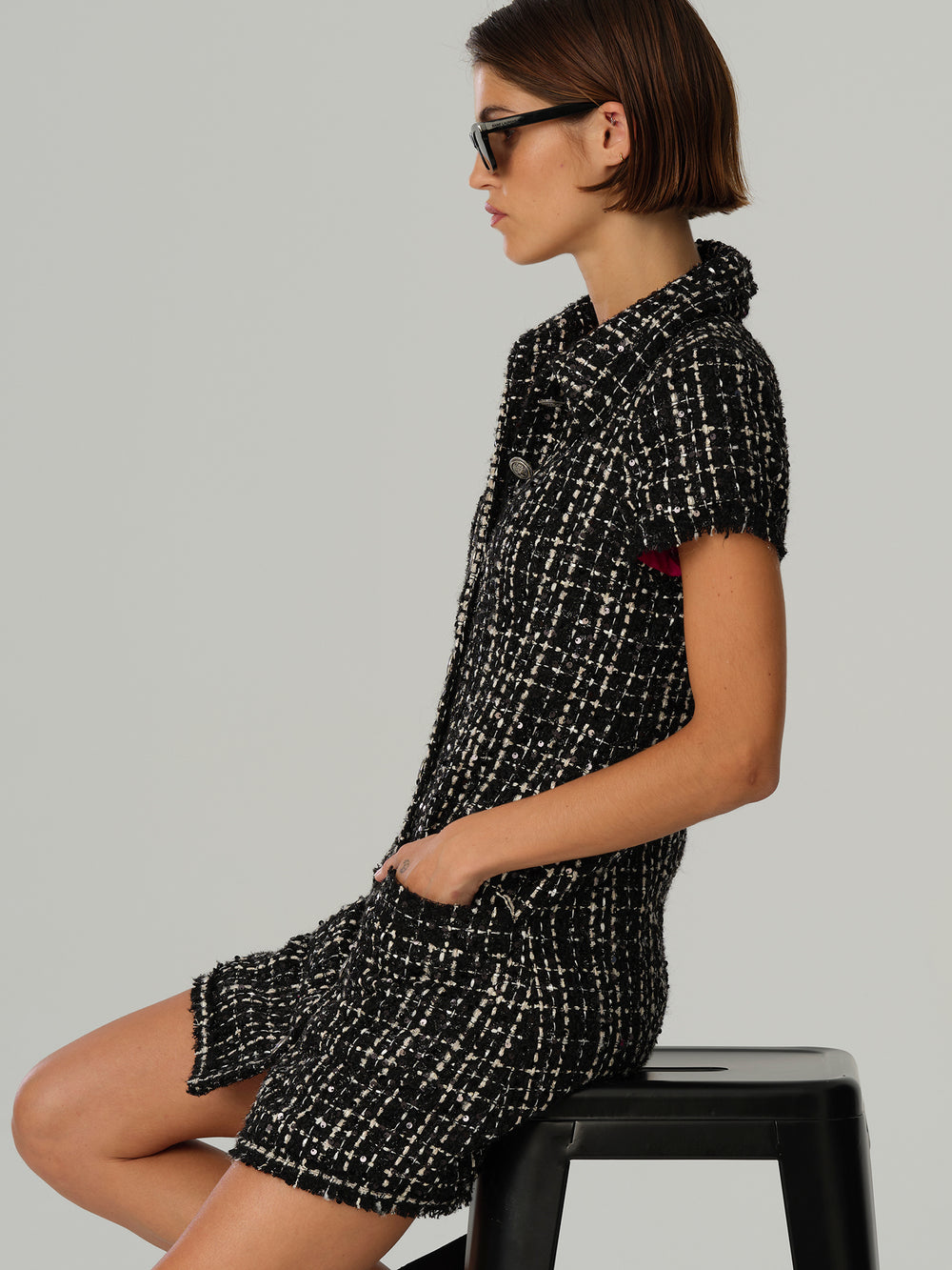 GAYANE TWEED DRESS WITH LUREX - EBONY BLACK