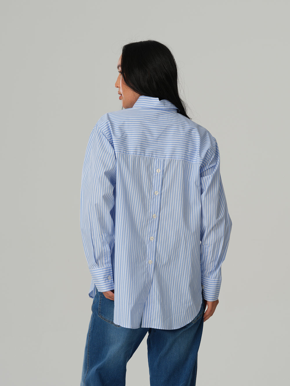 VILENA PIN STRIPE BUTTON DOWN SHIRT - LIGHT BLUE AND WHITE