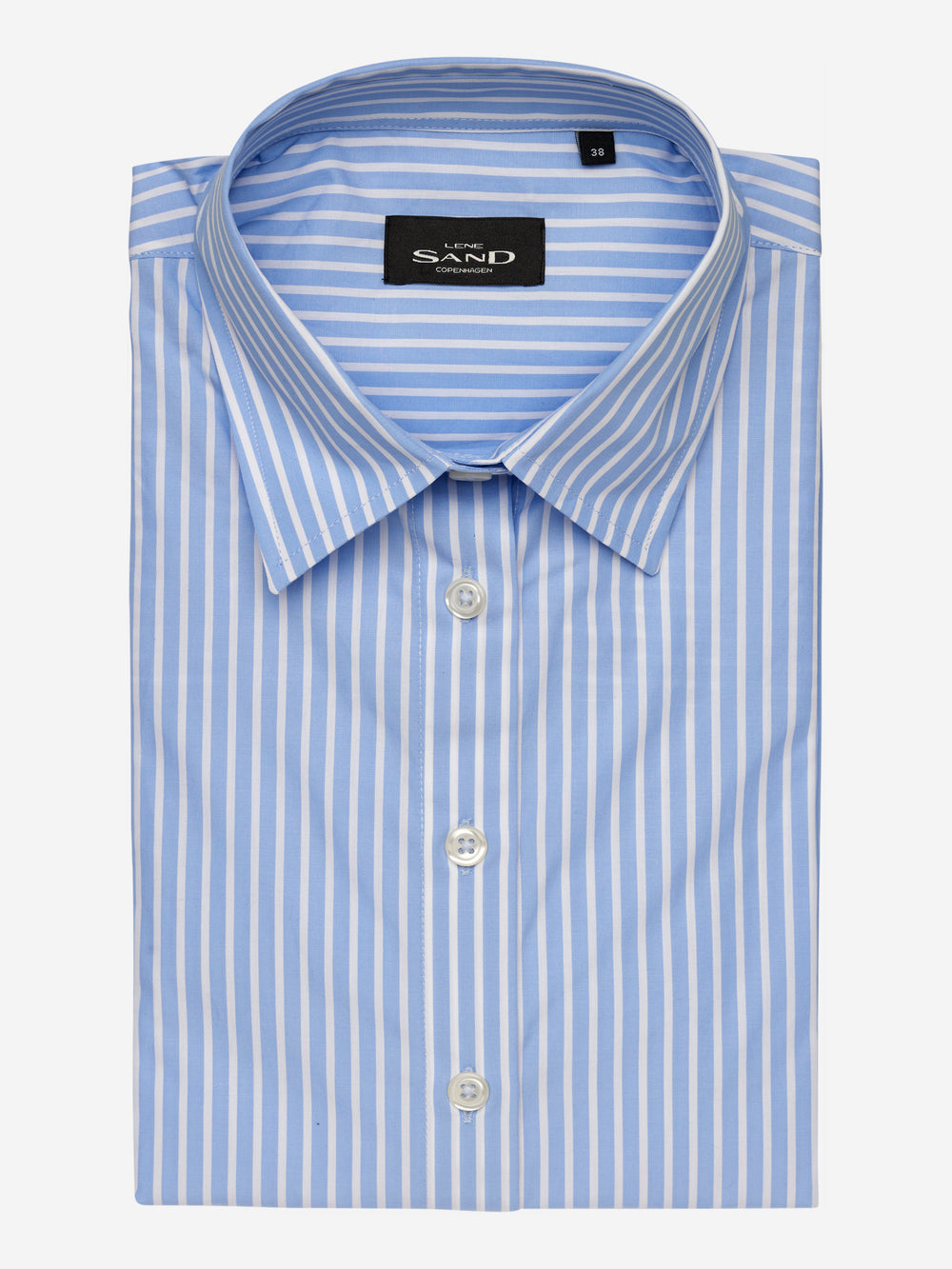 VILENA PIN STRIPE BUTTON DOWN SHIRT - LIGHT BLUE AND WHITE