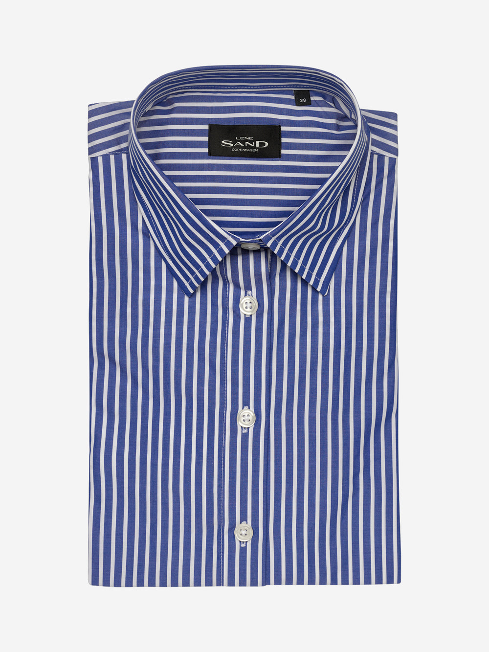 VILENA WIDE PIN STRIPE BUTTON DOWN SHIRT - DARK BLUE AND WHITE