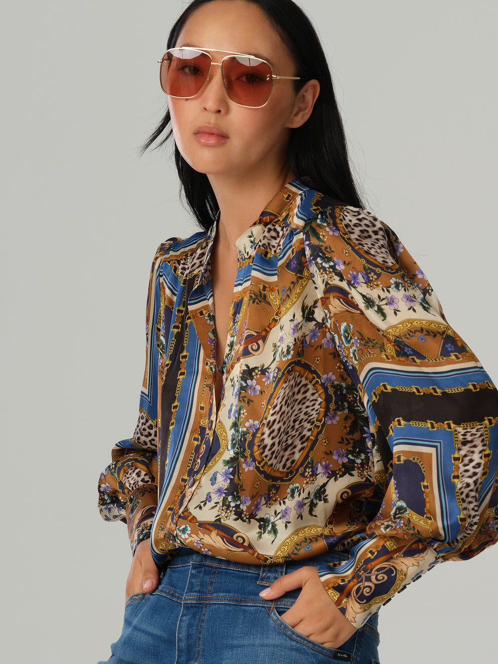 OXANA VINTAGE PRINT SILK BLOUSE