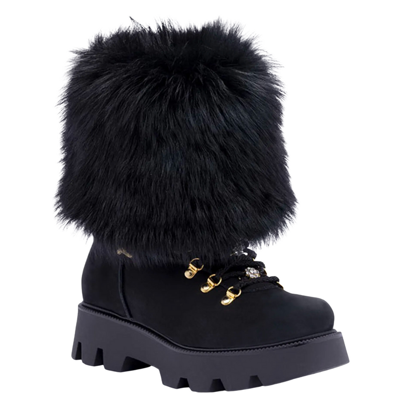 SEICENTO GOAT FUR LACE UP CHUNKY BOOTS