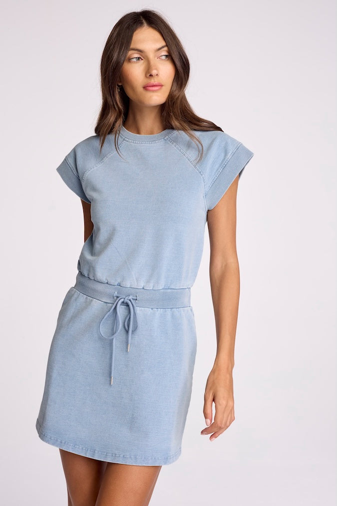 APOLLO STRING WAIST DRESS - LIGHT WASH DENIM