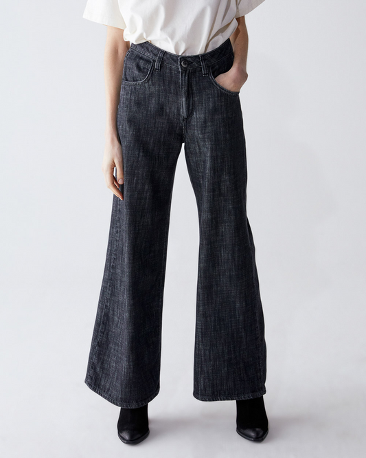 FIVE POCKET BLACK JAPANESE DENIM WIDE LEG JEAN