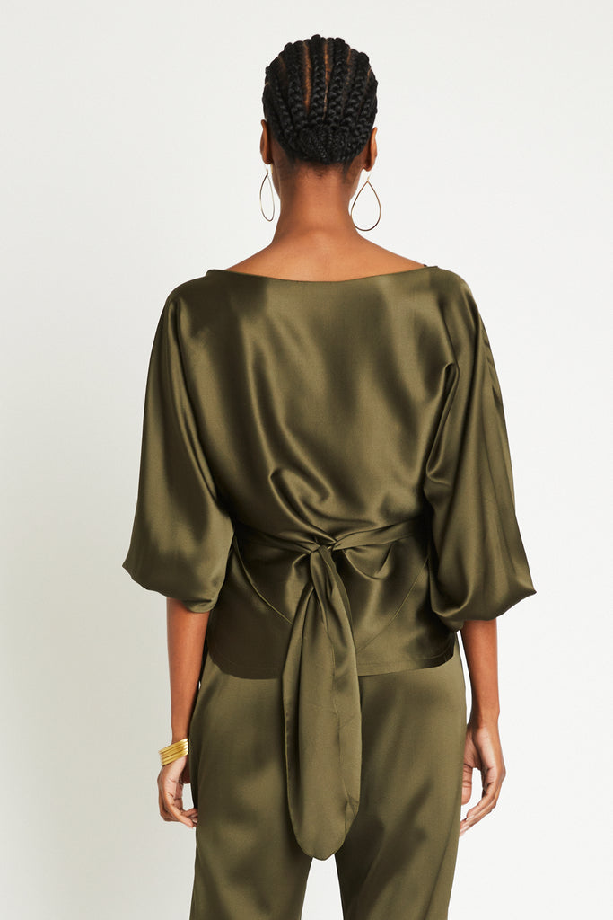 ALI SILK WRAP TOP - OLIVE