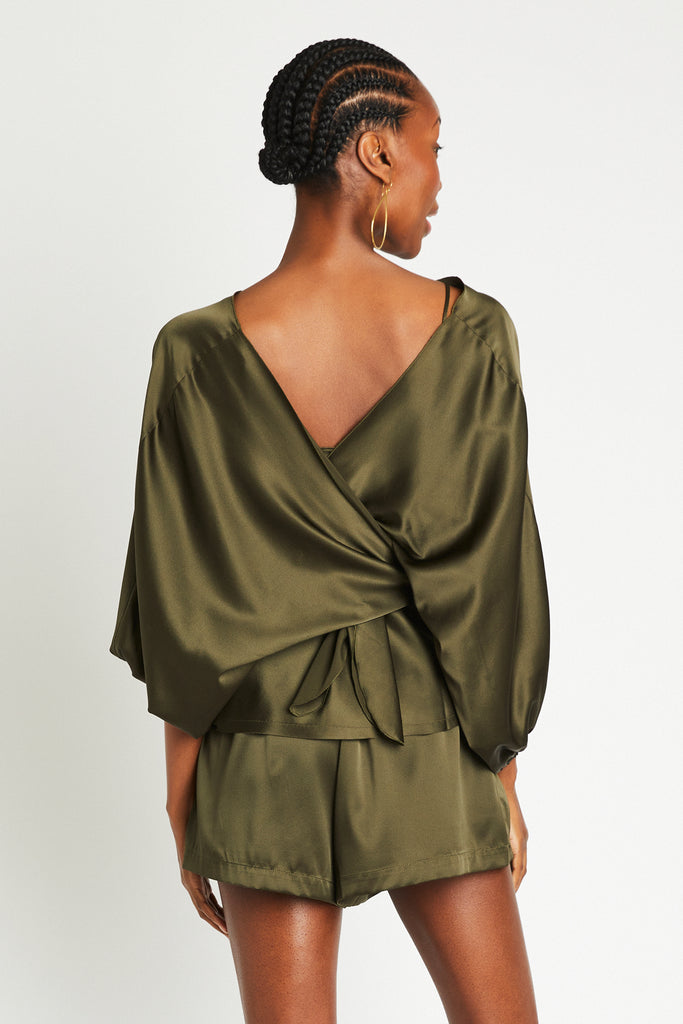 ALI SILK WRAP TOP - OLIVE