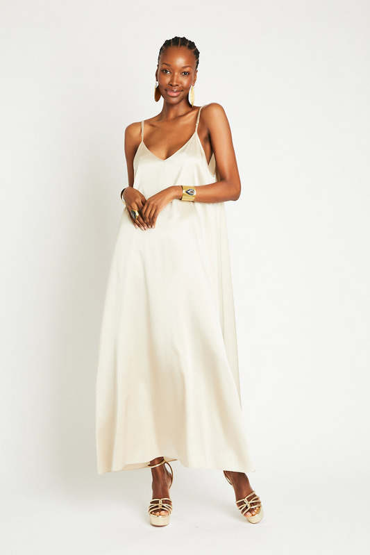 JULIE SILK MAXI DRESS - LATTE