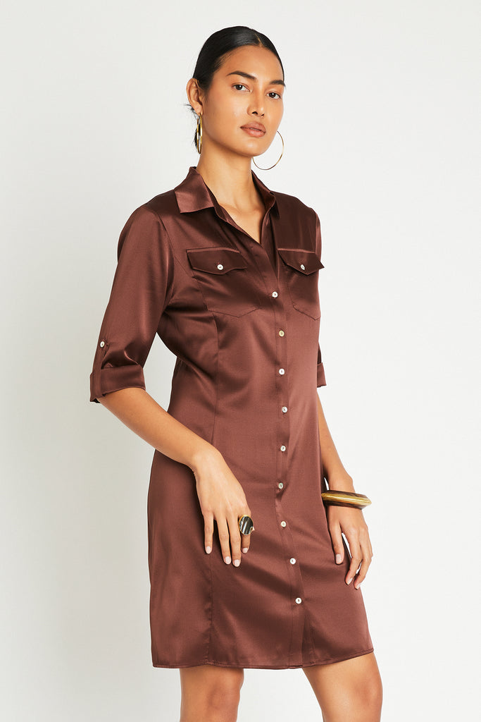 YVES SILK DRESS - CHOCOLATE