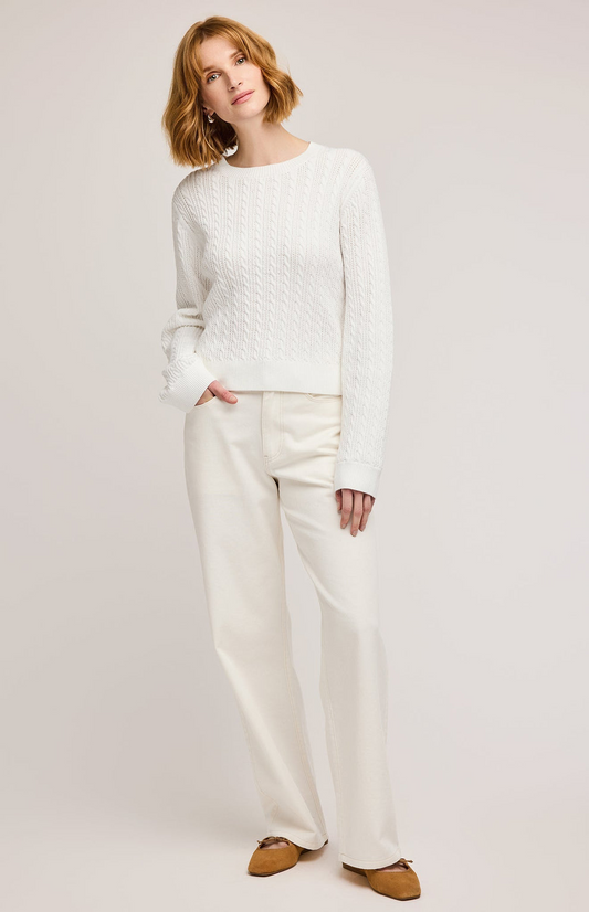 JANICE SOFT CABLE KNIT SWEATER - WHITE