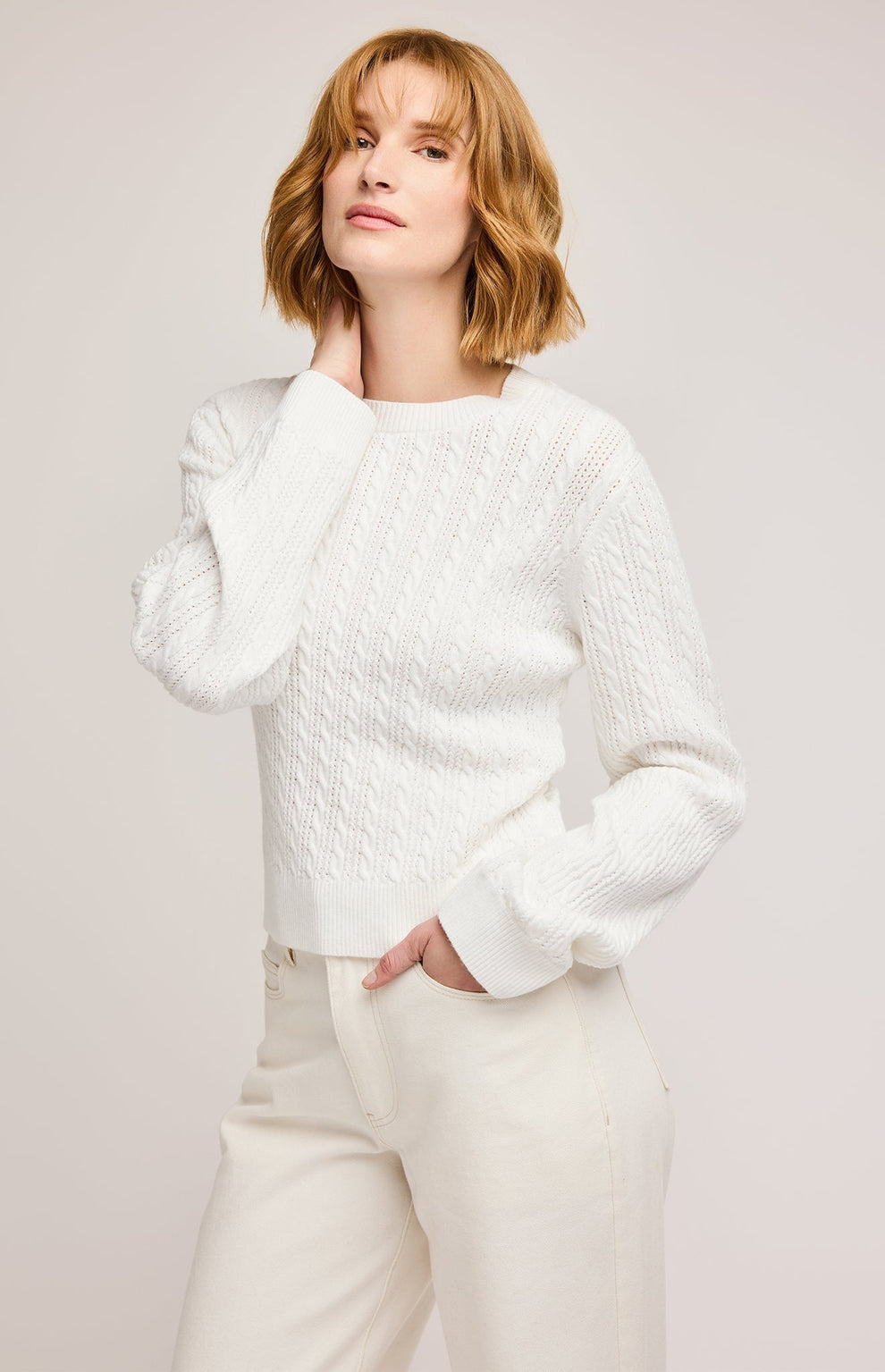 JANICE SOFT CABLE KNIT SWEATER - WHITE