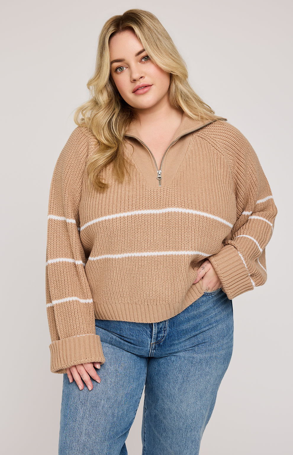 DECLAN HALF ZIP PULLOVER - TAN