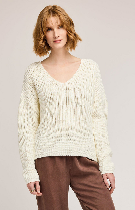 SPENCER V-NECK KNIT SWEATER - CREAM