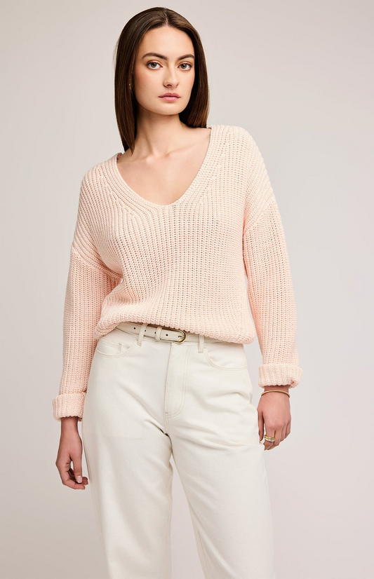 SPENCER V-NECK KNIT SWEATER - ROSEWATER