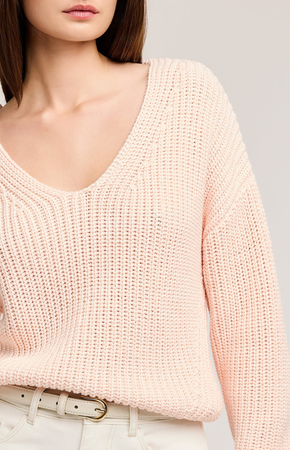 SPENCER V-NECK KNIT SWEATER - ROSEWATER