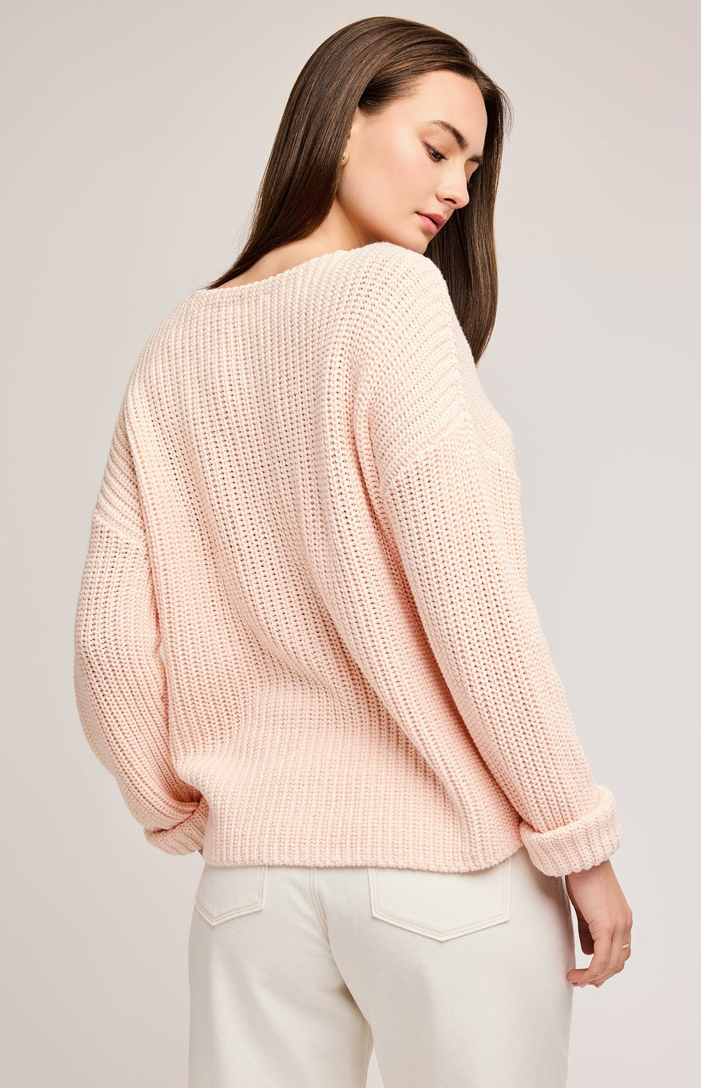 SPENCER V-NECK KNIT SWEATER - ROSEWATER