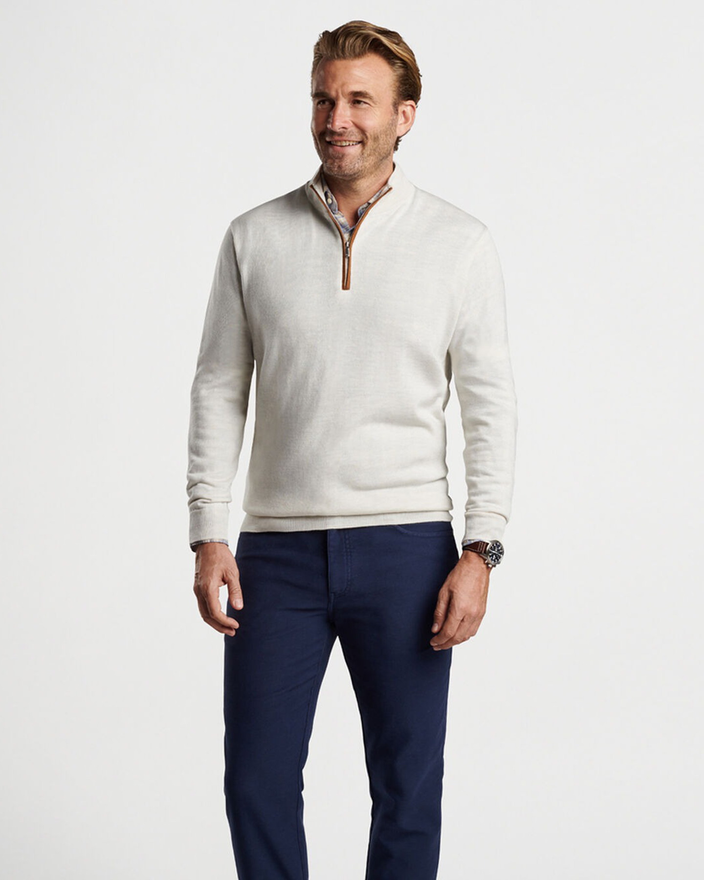 AUTUMN CREST SUEDE TRIM 1/4 ZIP SWEATER - IVORY