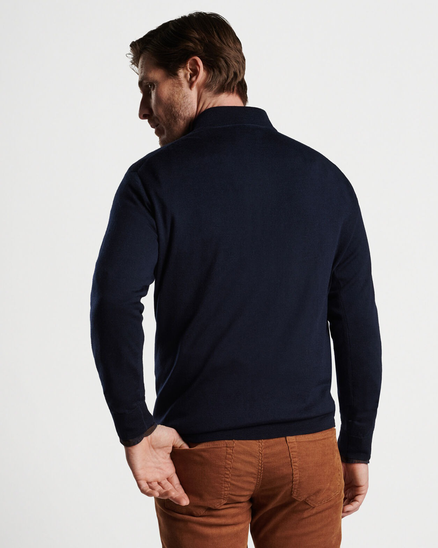 AUTUMN CREST SUEDE TRIM 1/4 ZIP SWEATER - NAVY