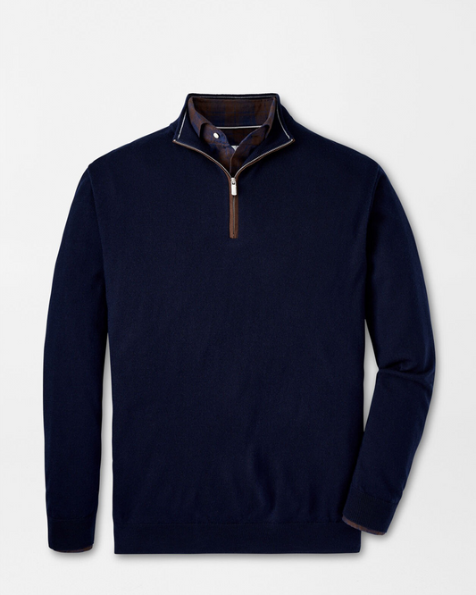 AUTUMN CREST SUEDE TRIM 1/4 ZIP SWEATER - NAVY