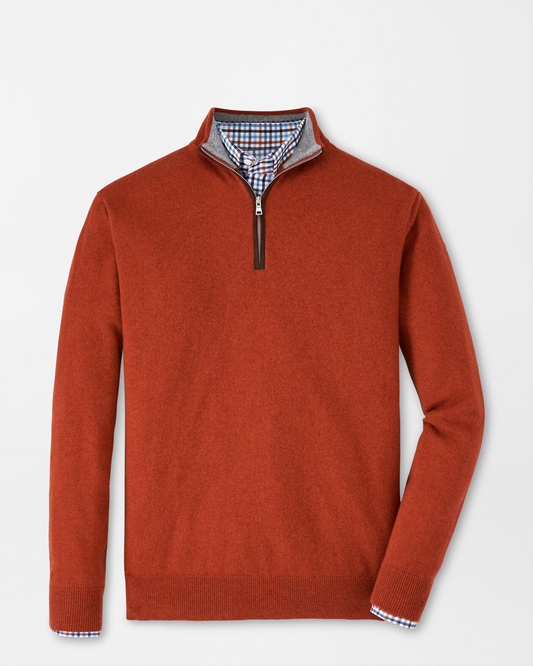 ARTISAN CRAFTED CASHMERE FLEX 1/4 ZIP SWEATER - UMBER