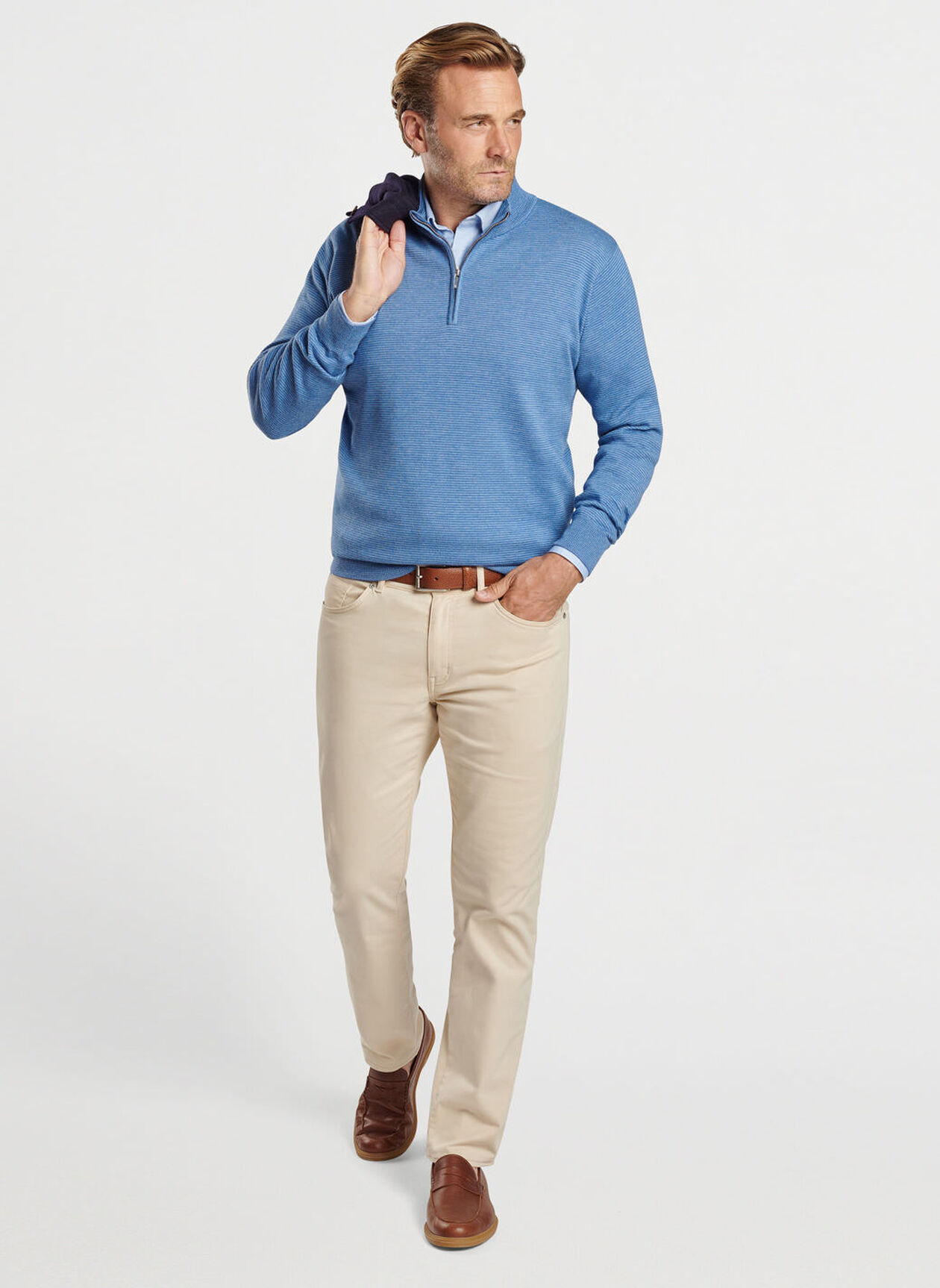 CANTON STRIPE 1/4 ZIP SWEATER - OCEAN BLUE