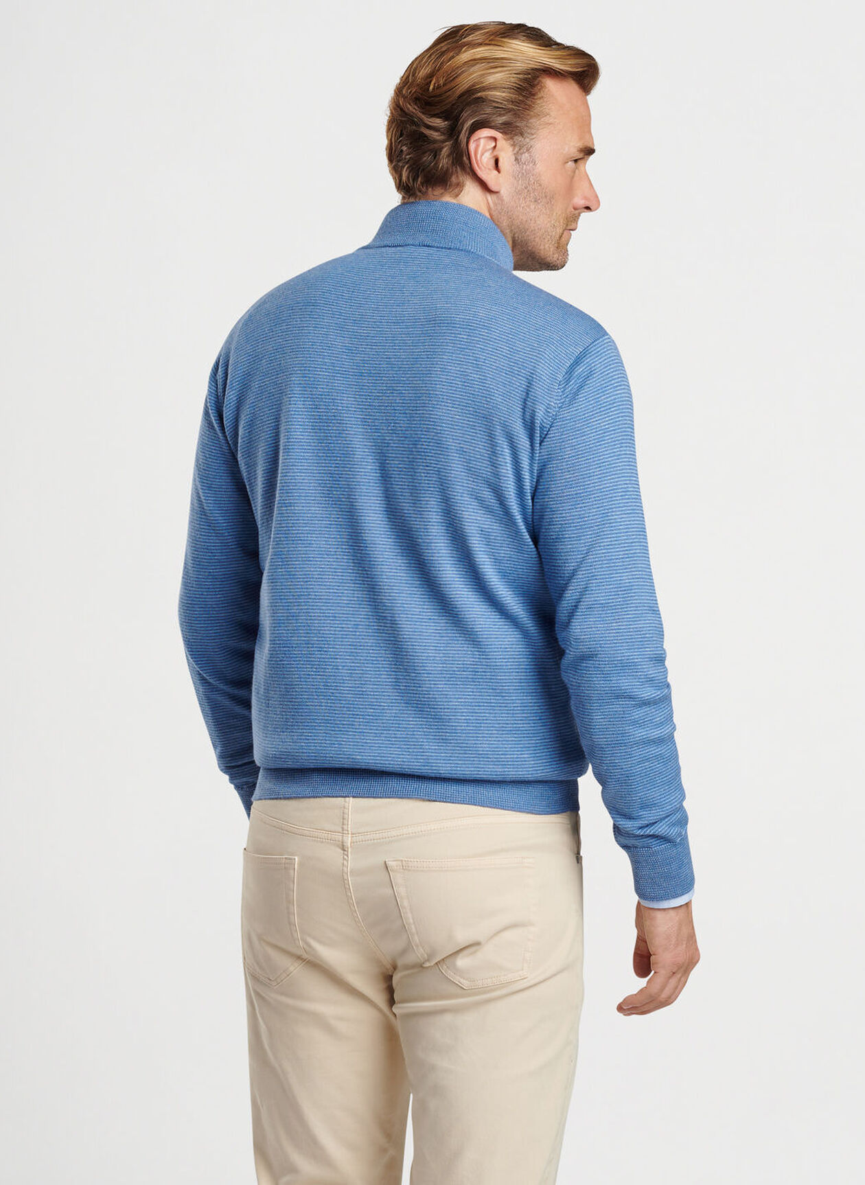 CANTON STRIPE 1/4 ZIP SWEATER - OCEAN BLUE