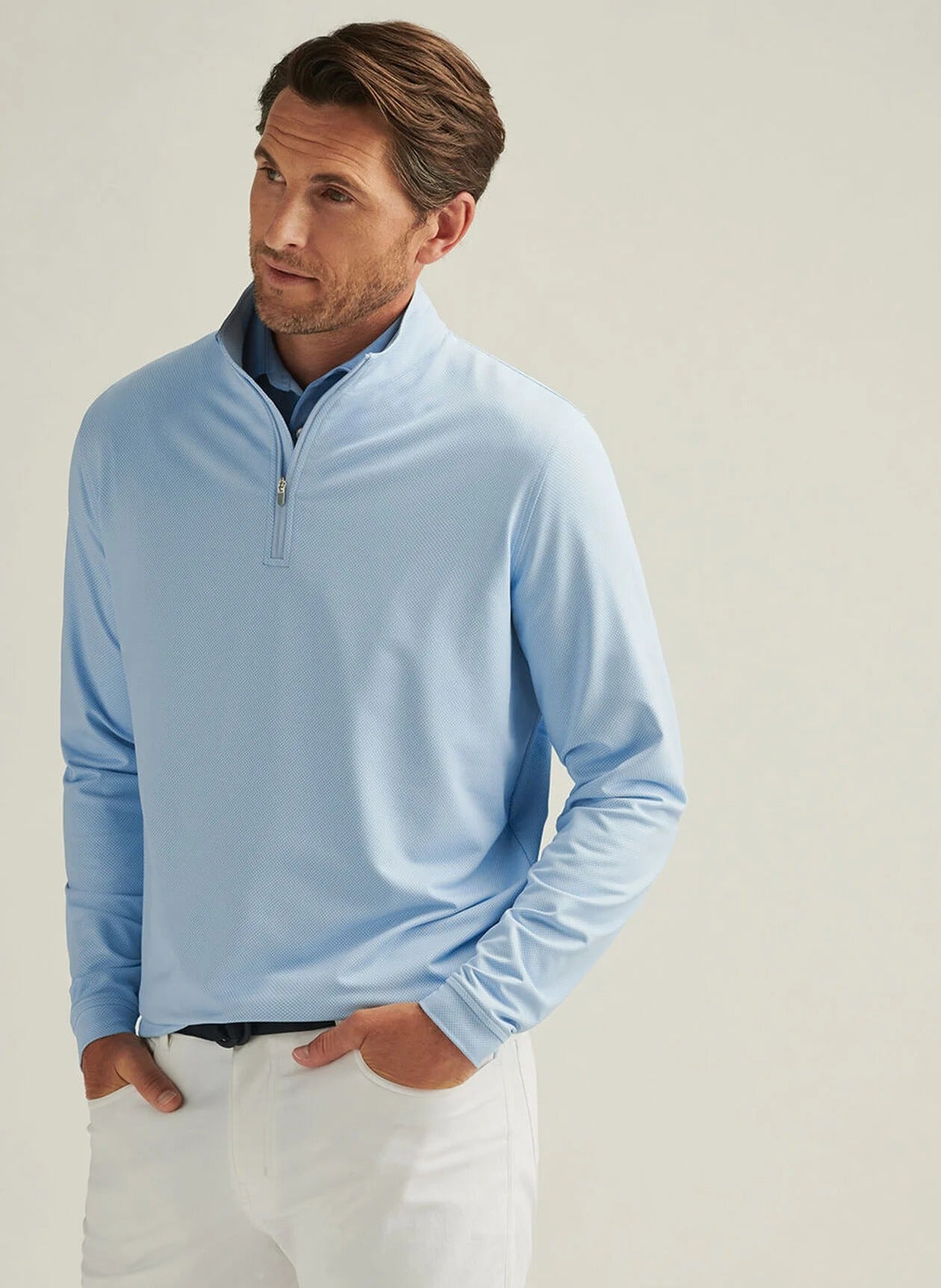 PERTH BIRDSEYE PERFORMANCE 1/4 ZIP PULLOVER - PALE BLUE