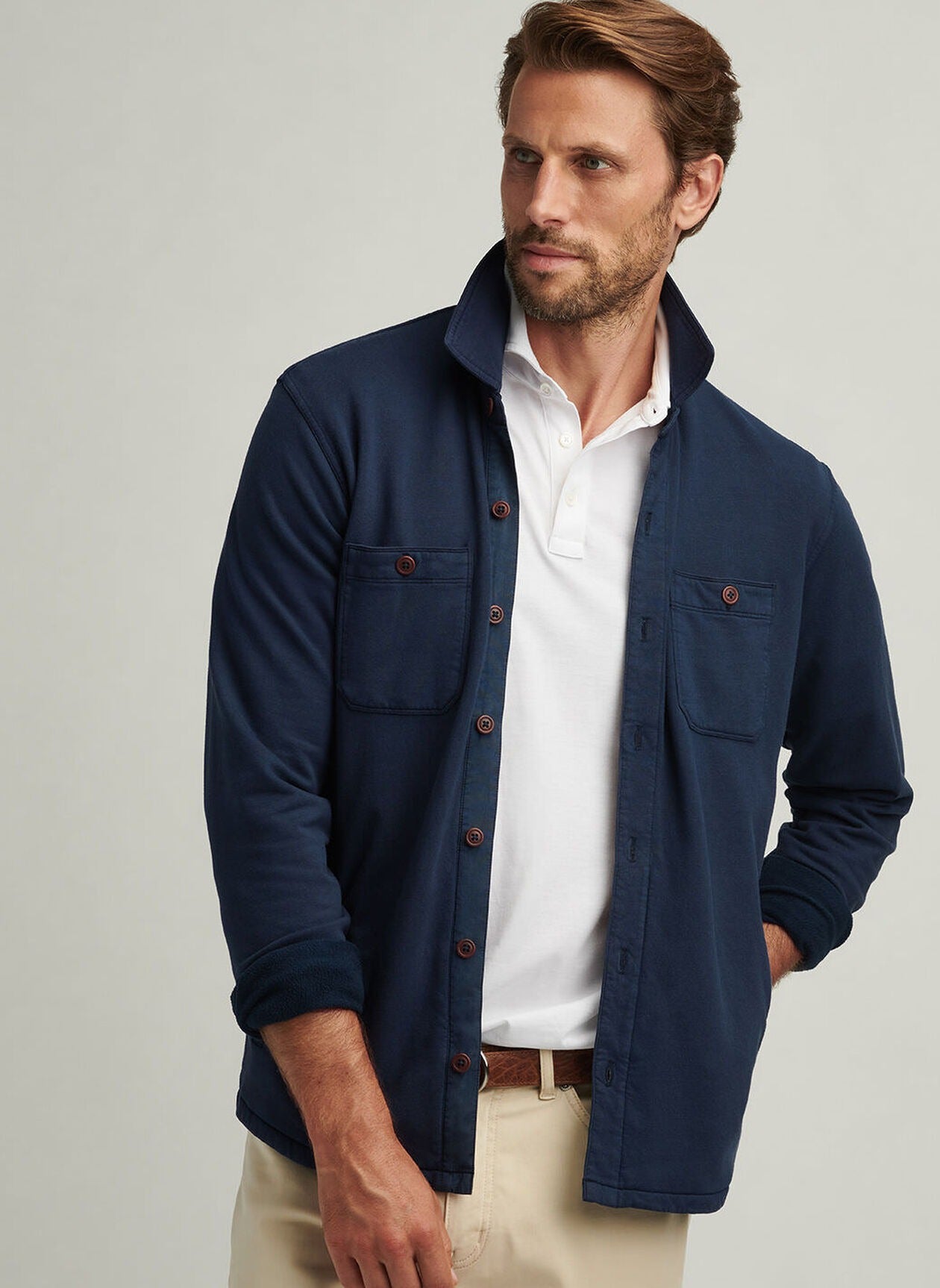 LAVA WASH FLEECE KNIT SHIRT JACKET - NAVY