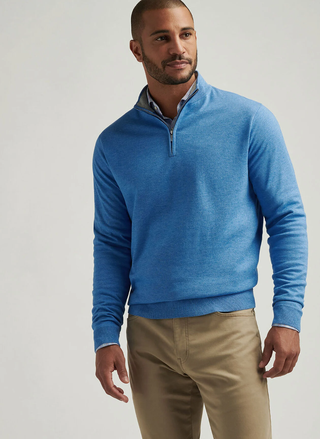 COOLSPUN COTTON 1/4 ZIP SWEATER - BLUE POPPY