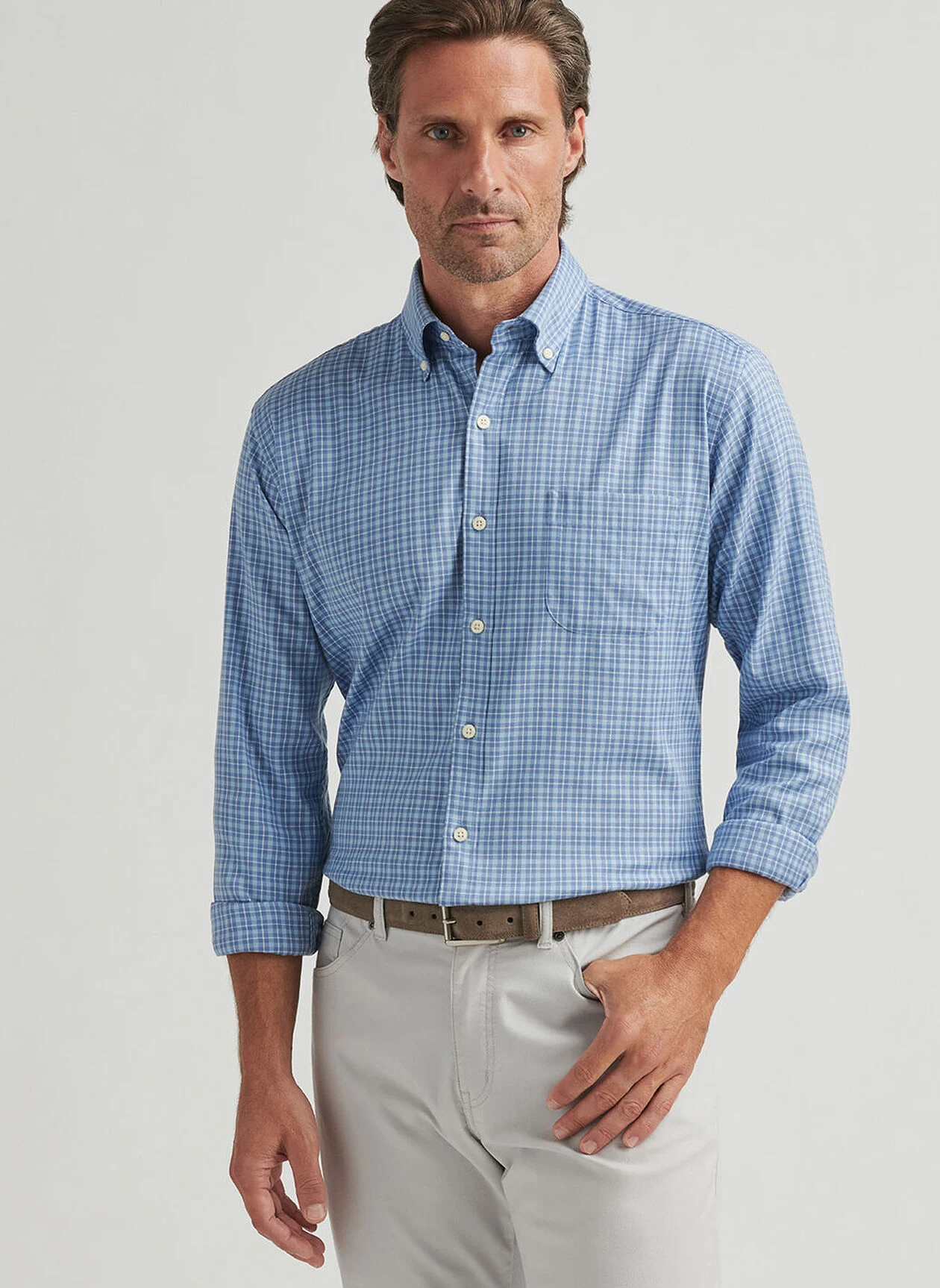 CASPIAN PERFECT PINPOINT COTTON STRETCH SHIRT - BLUE FREESIA