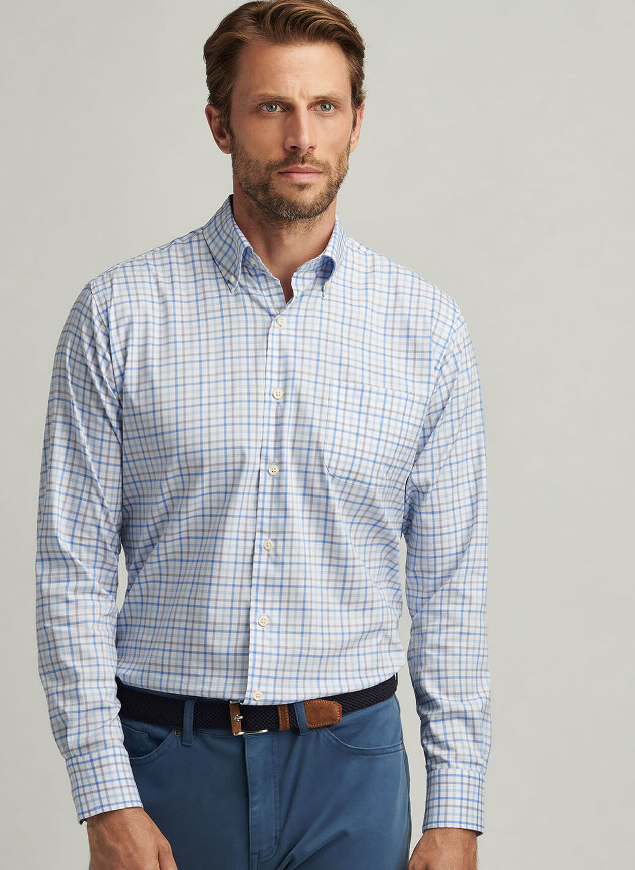 CALGARY CROWN LITE COTTON STRETCH SHIRT - BLUE POPPY