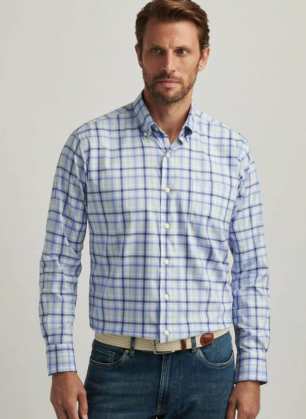 CHAMBLY CROWN LITE COTTON STRETCH SHIRT - MORNING BLUE