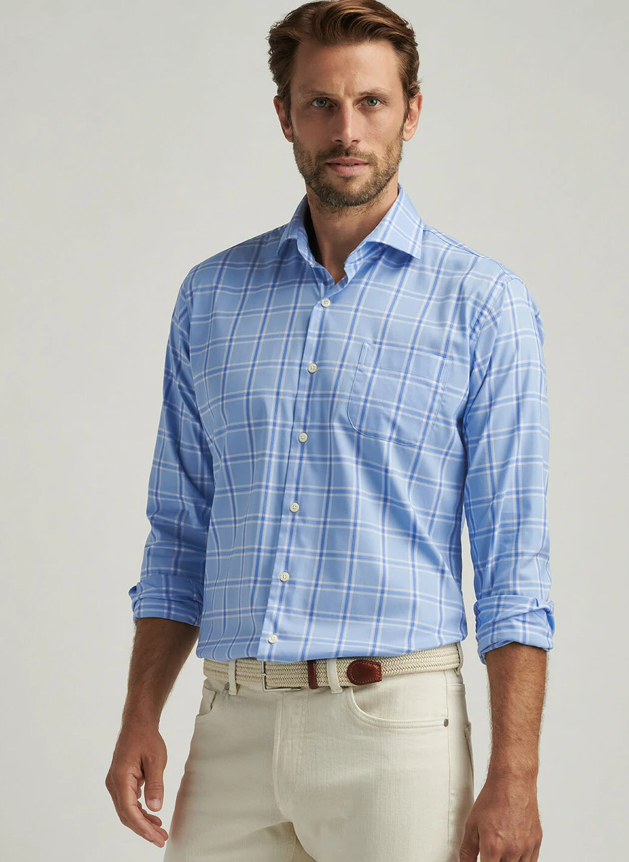 ULLSWATER CROWN LITE COTTON STRETCH SHIRT - COTTAGE BLUE