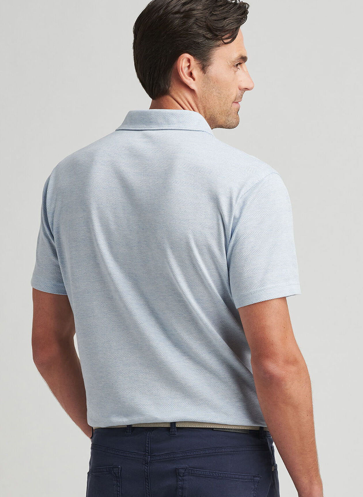 HARRIS HERRINGBONE KNIT POLO - BLUE FROST