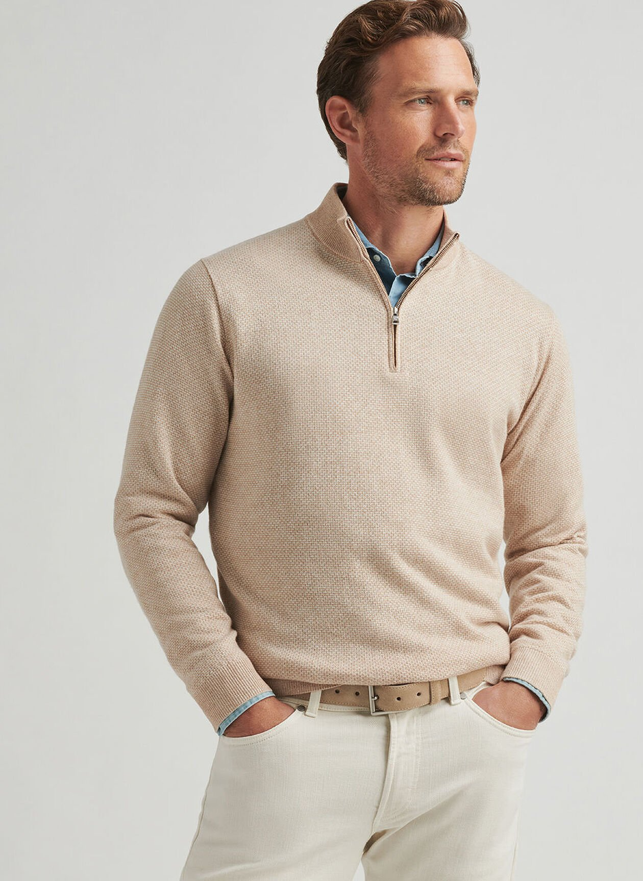 ASHLAND 1/4 ZIP SWEATER - CHESHIRE BROWN