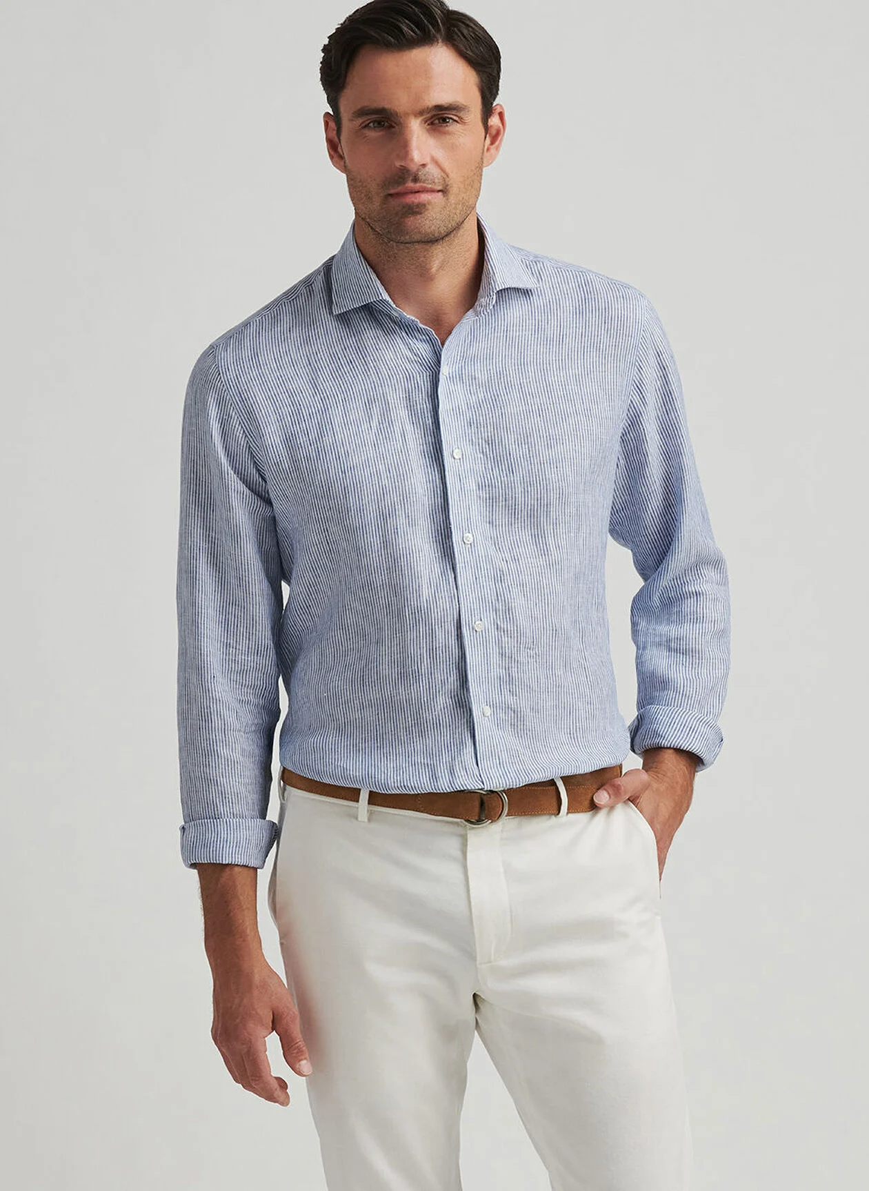 ASTINO LINO STRIPE SHIRT - OEAN BLUE