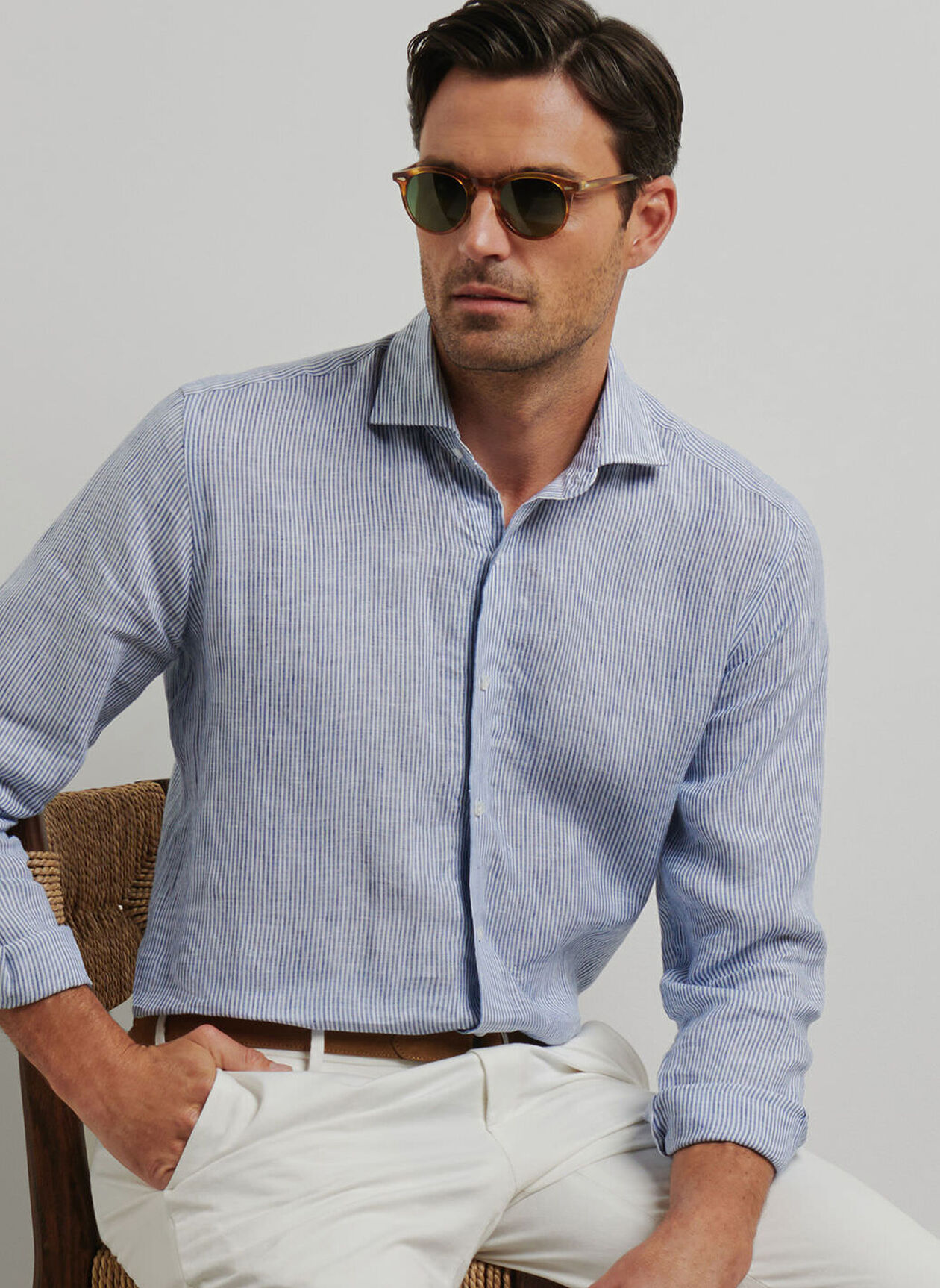 ASTINO LINO STRIPE SHIRT - OEAN BLUE