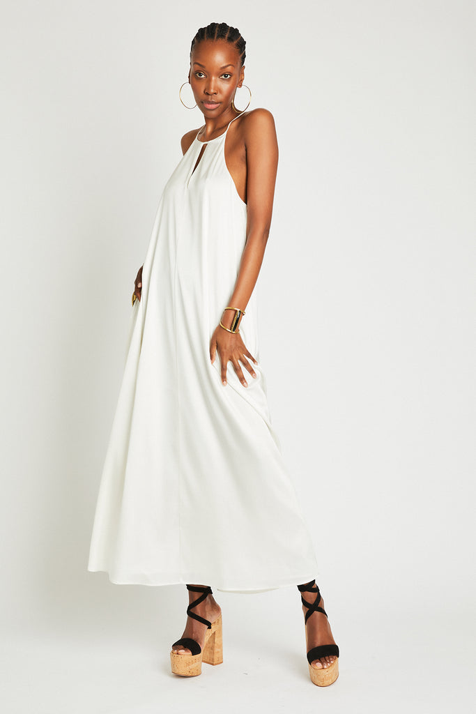 SIENNA LONG SILK DRESS - OFF WHITE