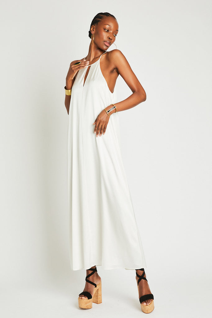 SIENNA LONG SILK DRESS - OFF WHITE