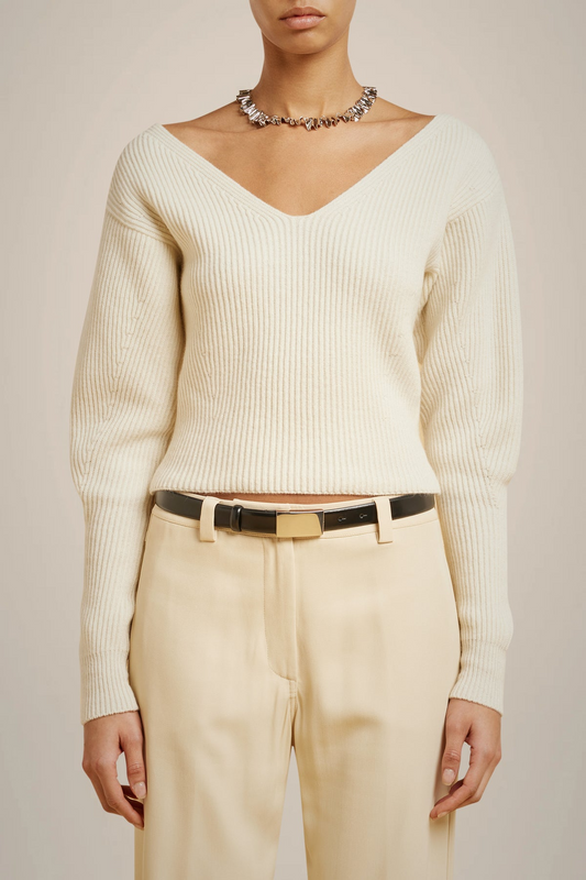 OPEN BACK WOOL SWEATER - CREAM