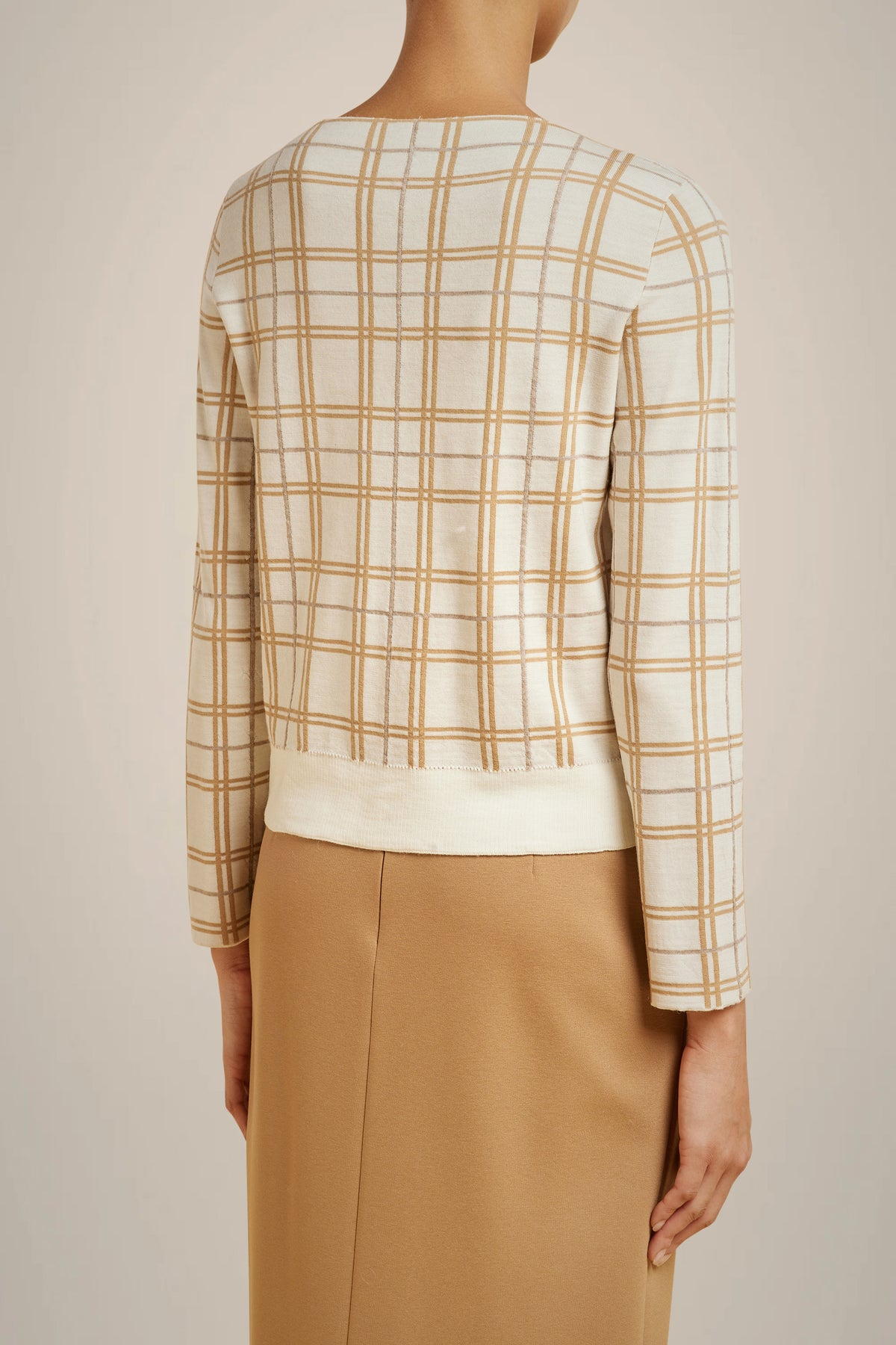 LIGHT TAN  VIRGIN WOOL CHECK SWEATER