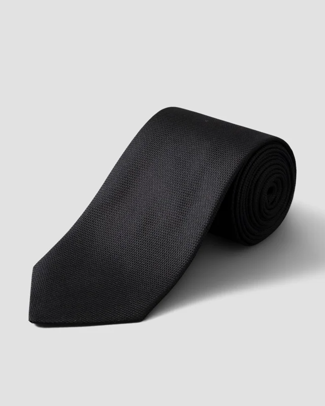 BLACK BASKETWEAVE SILK TIE