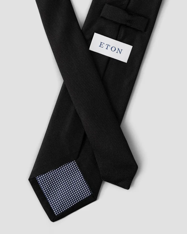 BLACK BASKETWEAVE SILK TIE